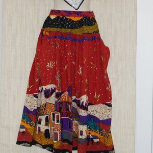Anne Pinkerton multicolor vintage art Midi skirt Size :10 (waist 24")